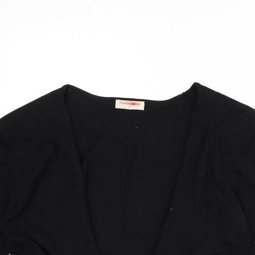The Stock Shop Womens Black V-Neck Viscose Shrug Jumper Size L - Cropped, Tie Front