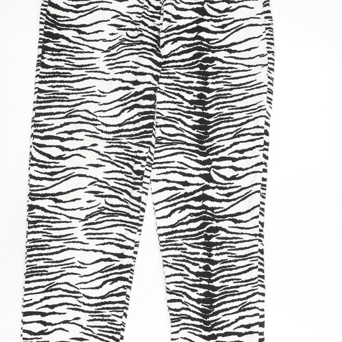 Miss Selfridge Womens White Animal Print Viscose Trousers Size 14 L27 in Regular Zip - Zebra Print