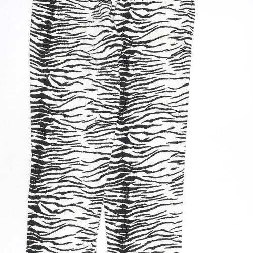 Miss Selfridge Womens White Animal Print Viscose Trousers Size 14 L27 in Regular Zip - Zebra Print