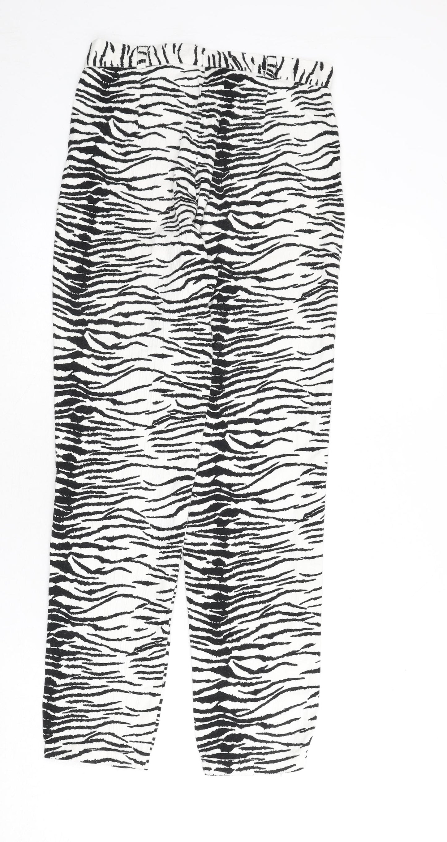 Miss Selfridge Womens White Animal Print Viscose Trousers Size 14 L27 in Regular Zip - Zebra Print