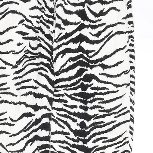 Miss Selfridge Womens White Animal Print Viscose Trousers Size 14 L27 in Regular Zip - Zebra Print