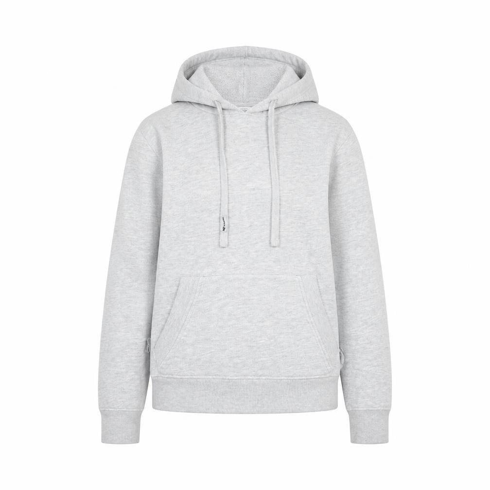 Front view of Trespass women’s grey cotton pullover hoodie, size S, pullover