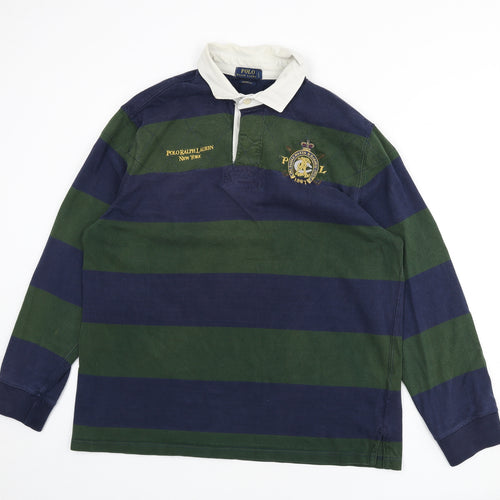 Polo Ralph Lauren Mens Green Striped Cotton Polo Size XL Collared Button