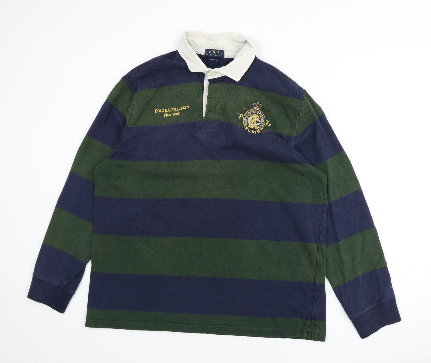 Polo Ralph Lauren Mens Green Striped Cotton Polo Size XL Collared Button