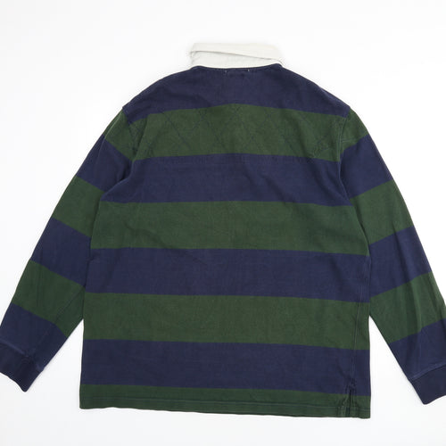 Polo Ralph Lauren Mens Green Striped Cotton Polo Size XL Collared Button