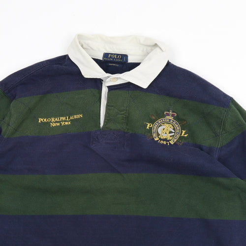 Polo Ralph Lauren Mens Green Striped Cotton Polo Size XL Collared Button