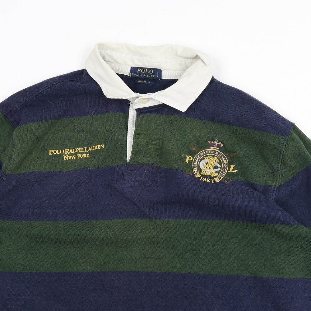 Polo Ralph Lauren Mens Green Striped Cotton Polo Size XL Collared Button