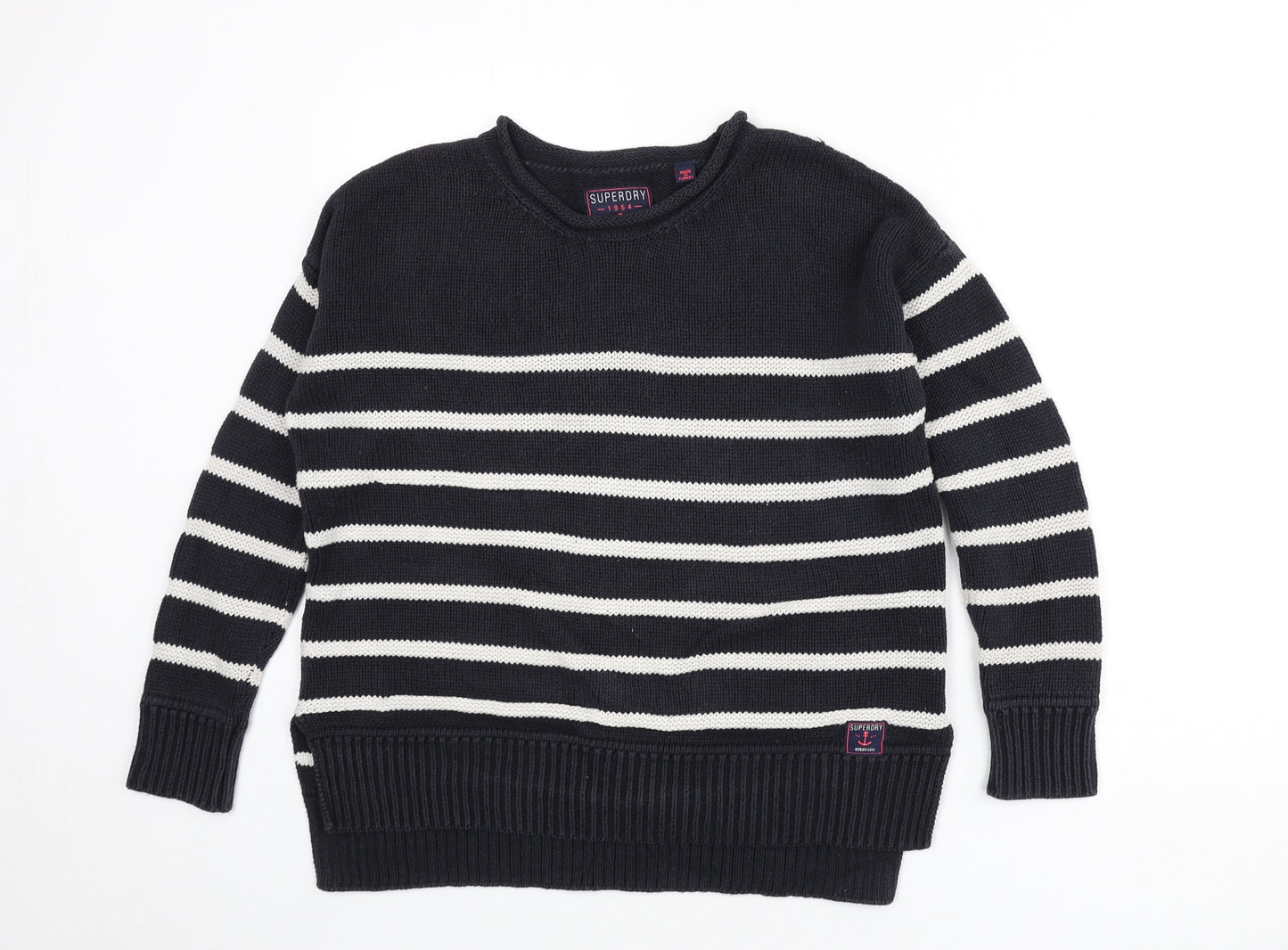 Superdry Womens Blue Round Neck Striped Cotton Pullover Jumper Size S