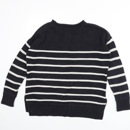 Superdry Womens Blue Round Neck Striped Cotton Pullover Jumper Size S
