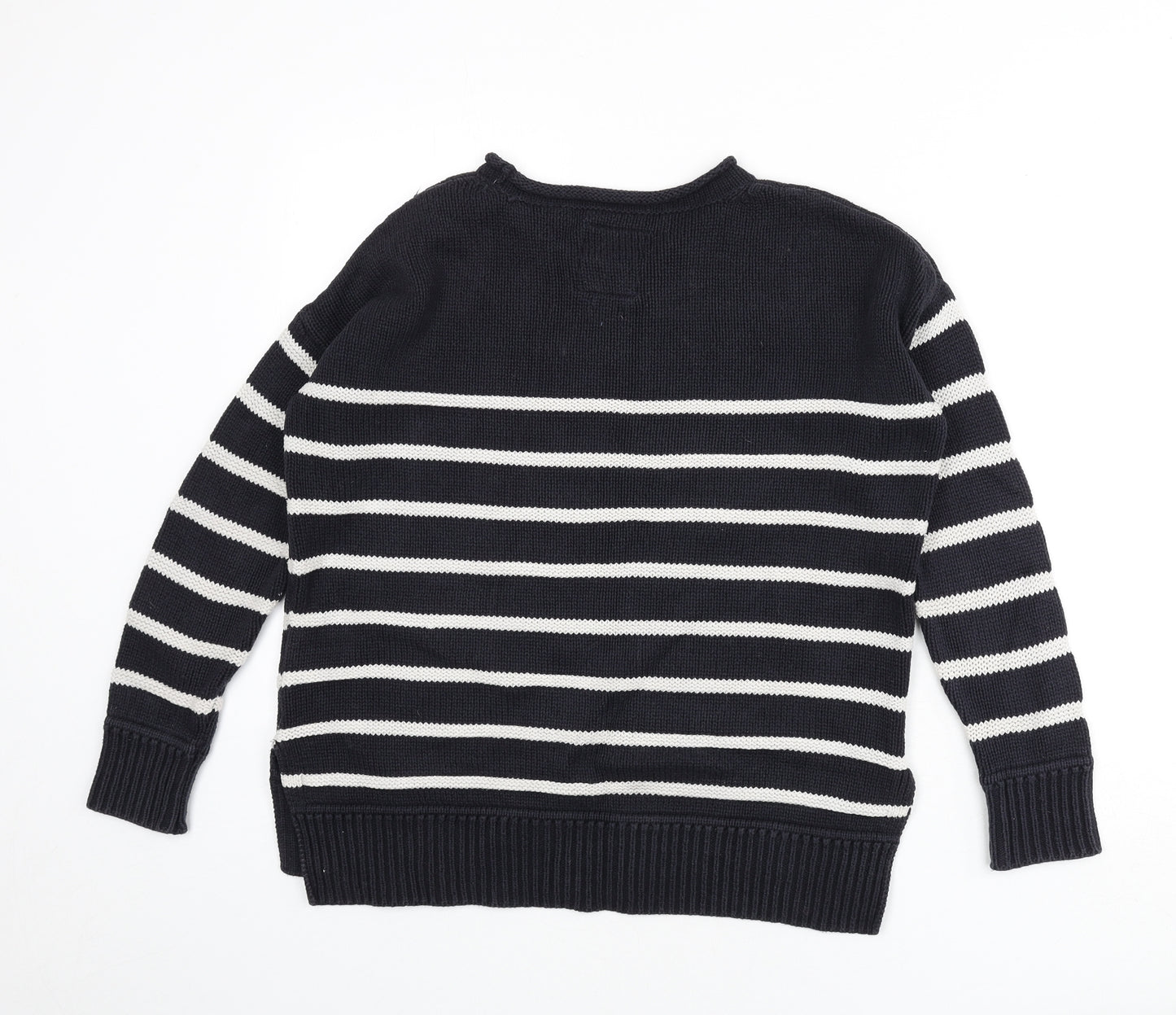 Superdry Womens Blue Round Neck Striped Cotton Pullover Jumper Size S