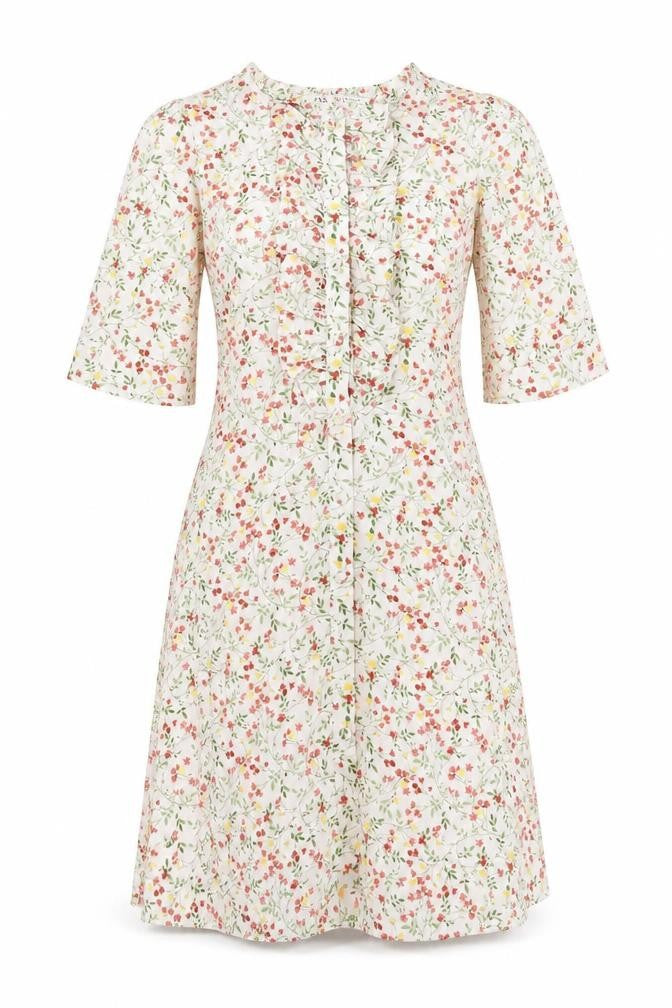 Front view of Zara women’s multicoloured floral polyester a-line, size M, round neck button