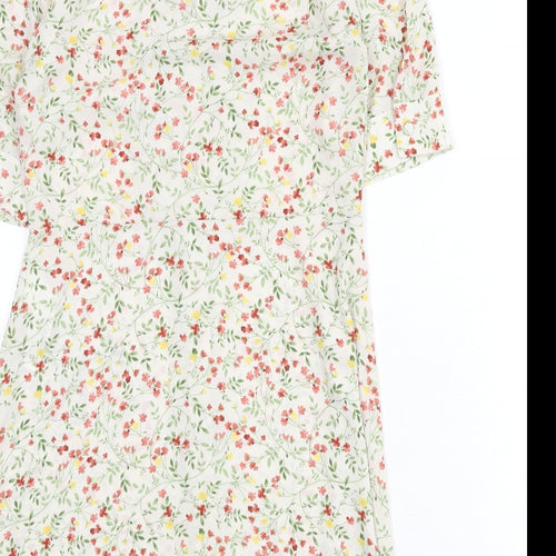 Zara Womens Multicoloured Floral Polyester A-Line Size M Round Neck Button