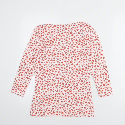Marks and Spencer Womens White Geometric Cotton Basic T-Shirt Size 8 Boat Neck - Heart Print
