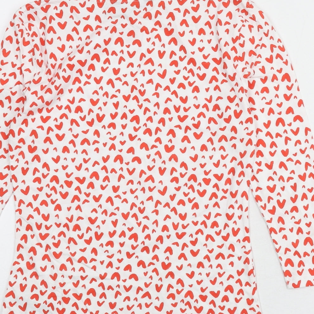 Marks and Spencer Womens White Geometric Cotton Basic T-Shirt Size 8 Boat Neck - Heart Print