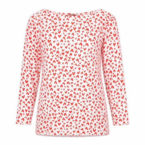 Marks and Spencer Womens White Geometric Viscose Basic T-Shirt Size 8 Boat Neck - Heart Print