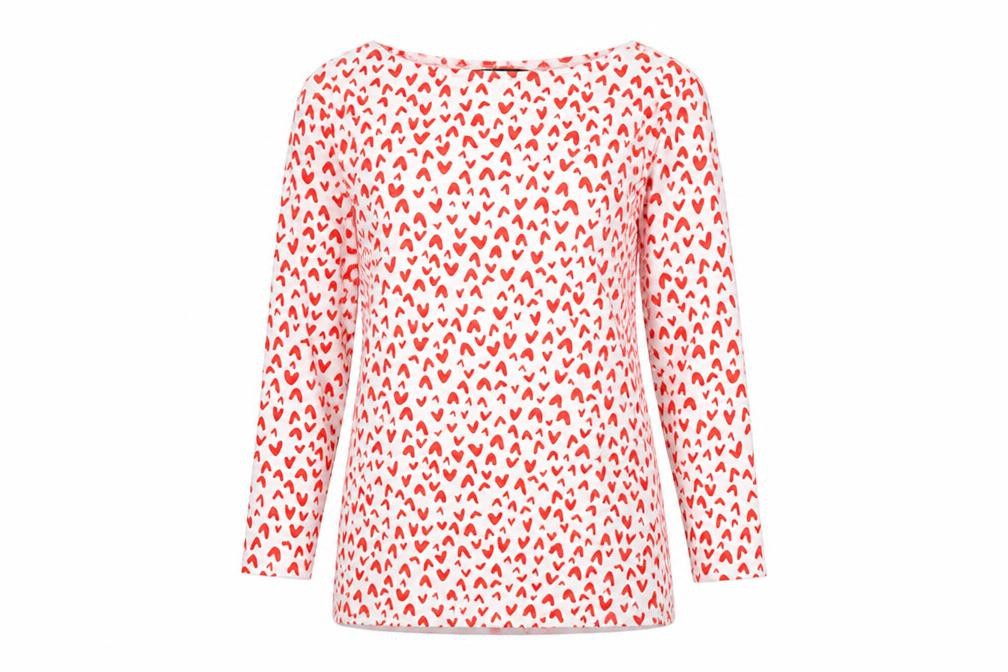 Marks and Spencer Womens White Geometric Viscose Basic T-Shirt Size 8 Boat Neck - Heart Print