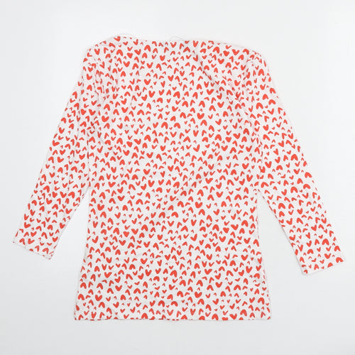 Marks and Spencer Womens White Geometric Viscose Basic T-Shirt Size 8 Boat Neck - Heart Print
