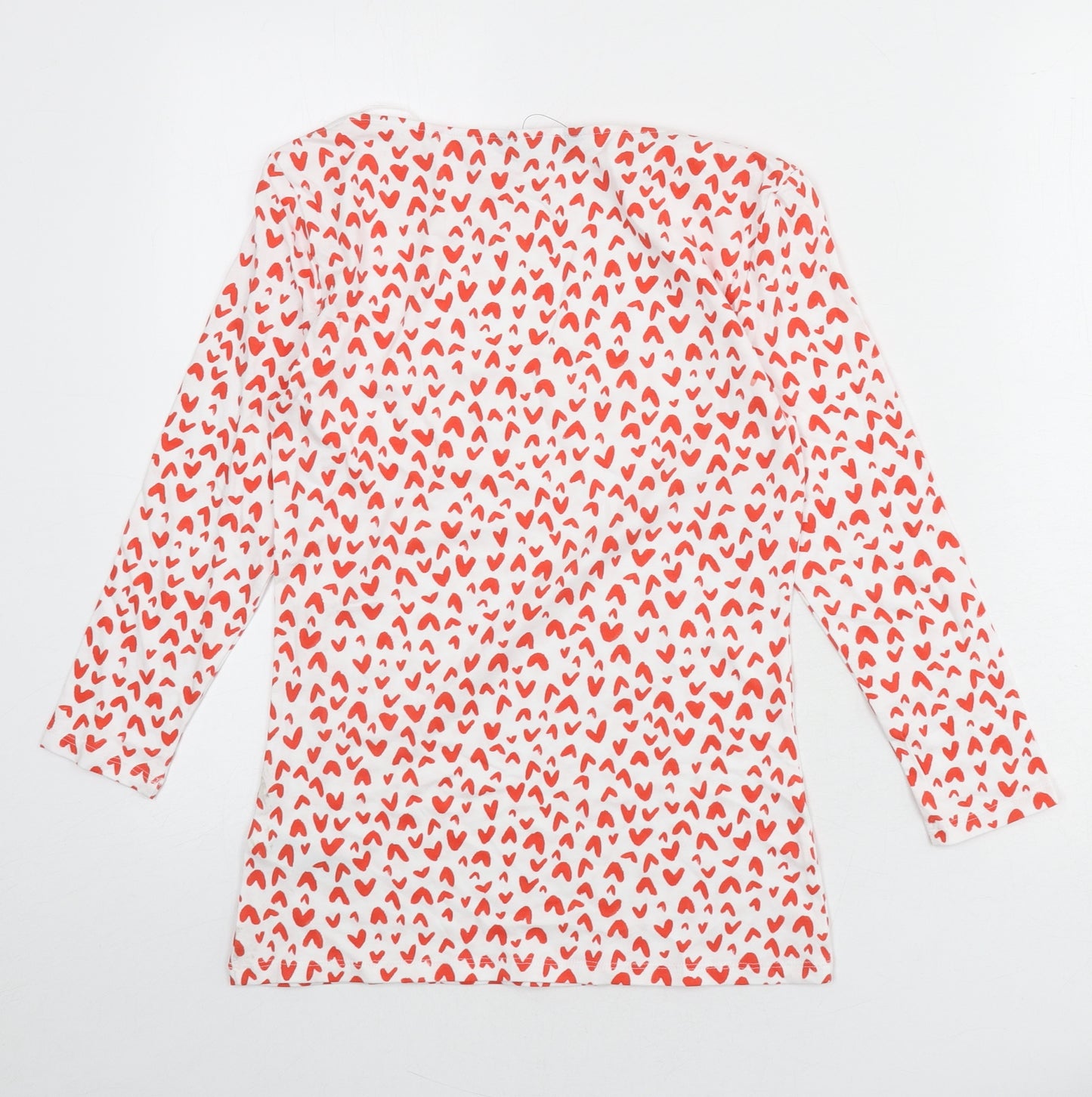 Marks and Spencer Womens White Geometric Viscose Basic T-Shirt Size 8 Boat Neck - Heart Print