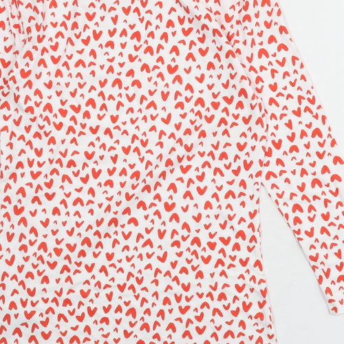 Marks and Spencer Womens White Geometric Viscose Basic T-Shirt Size 8 Boat Neck - Heart Print