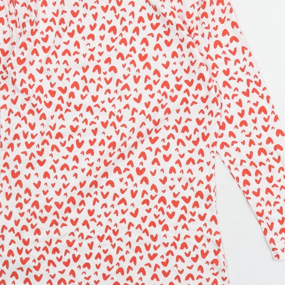 Marks and Spencer Womens White Geometric Viscose Basic T-Shirt Size 8 Boat Neck - Heart Print