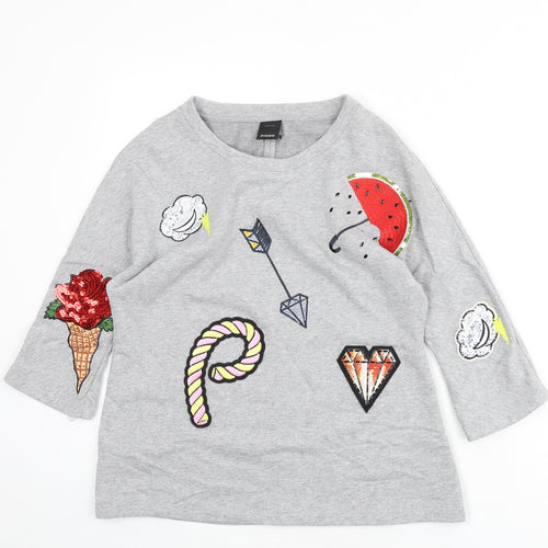 PINKO Womens Grey Cotton Pullover Sweatshirt Size XS Pullover - Rose, Cone, Cloud, Arrow, Marshmallow, Heart, Watermelon