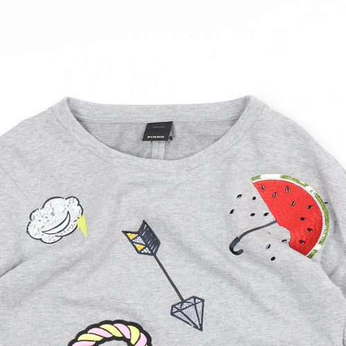 PINKO Womens Grey Cotton Pullover Sweatshirt Size XS Pullover - Rose, Cone, Cloud, Arrow, Marshmallow, Heart, Watermelon