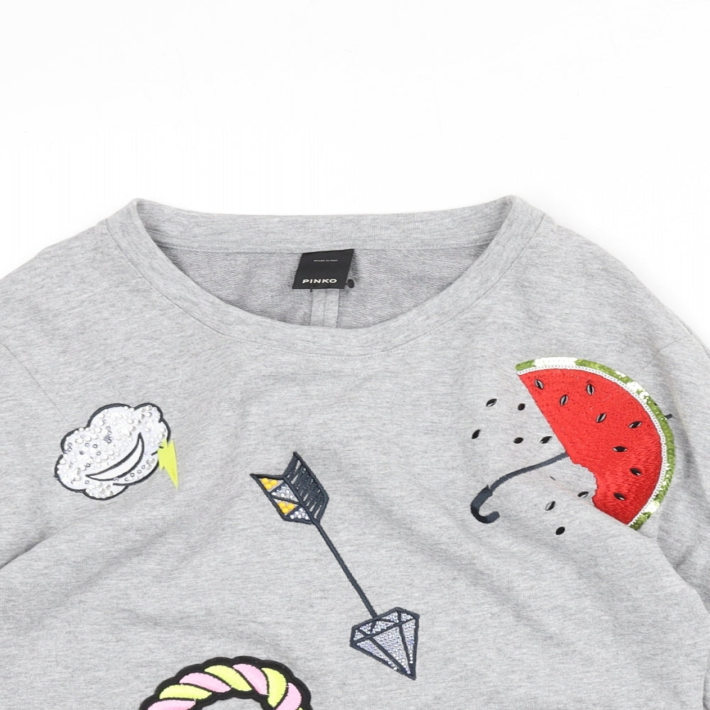 PINKO Womens Grey Cotton Pullover Sweatshirt Size XS Pullover - Rose, Cone, Cloud, Arrow, Marshmallow, Heart, Watermelon