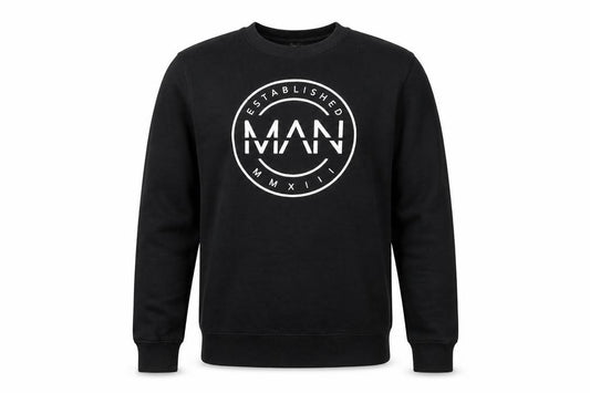 Front view of Boohoo men’s black cotton pullover sweatshirt, size L, - man