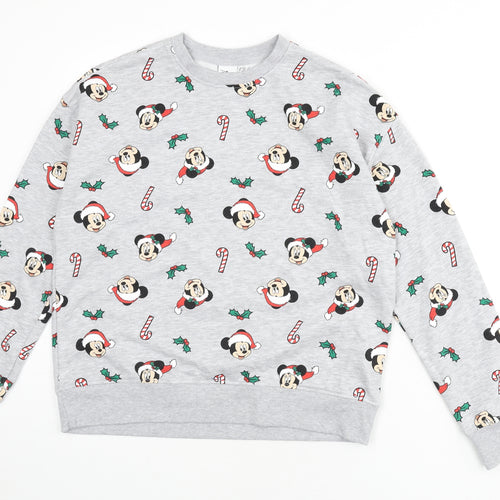 Disney Womens Ivory Geometric Cotton Pullover Sweatshirt Size 10 Pullover - Size 10/12, Christmas, Mickey Mouse