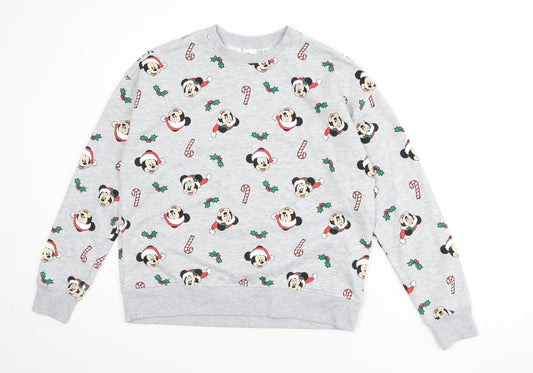 Front view of Disney women’s ivory geometric cotton pullover sweatshirt, pullover -, christmas, mickey mouse