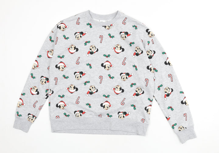 Disney Womens Ivory Geometric Cotton Pullover Sweatshirt Size 10 Pullover - Size 10/12, Christmas, Mickey Mouse