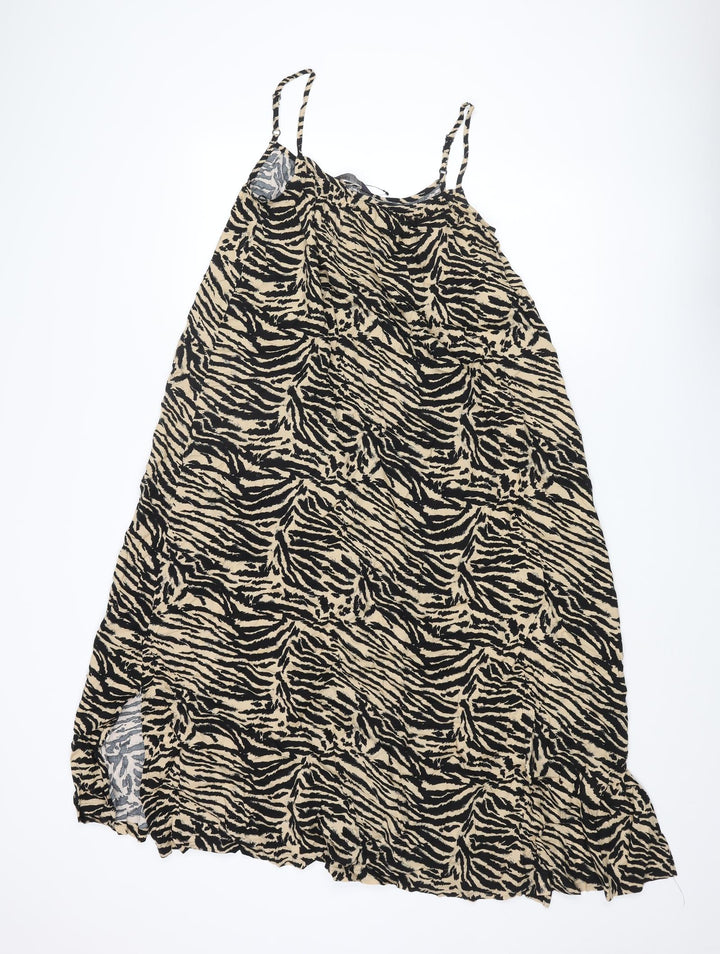 Marks and Spencer Womens Brown Animal Print Viscose A-Line Size 10 Scoop Neck Pullover - Tiger Print