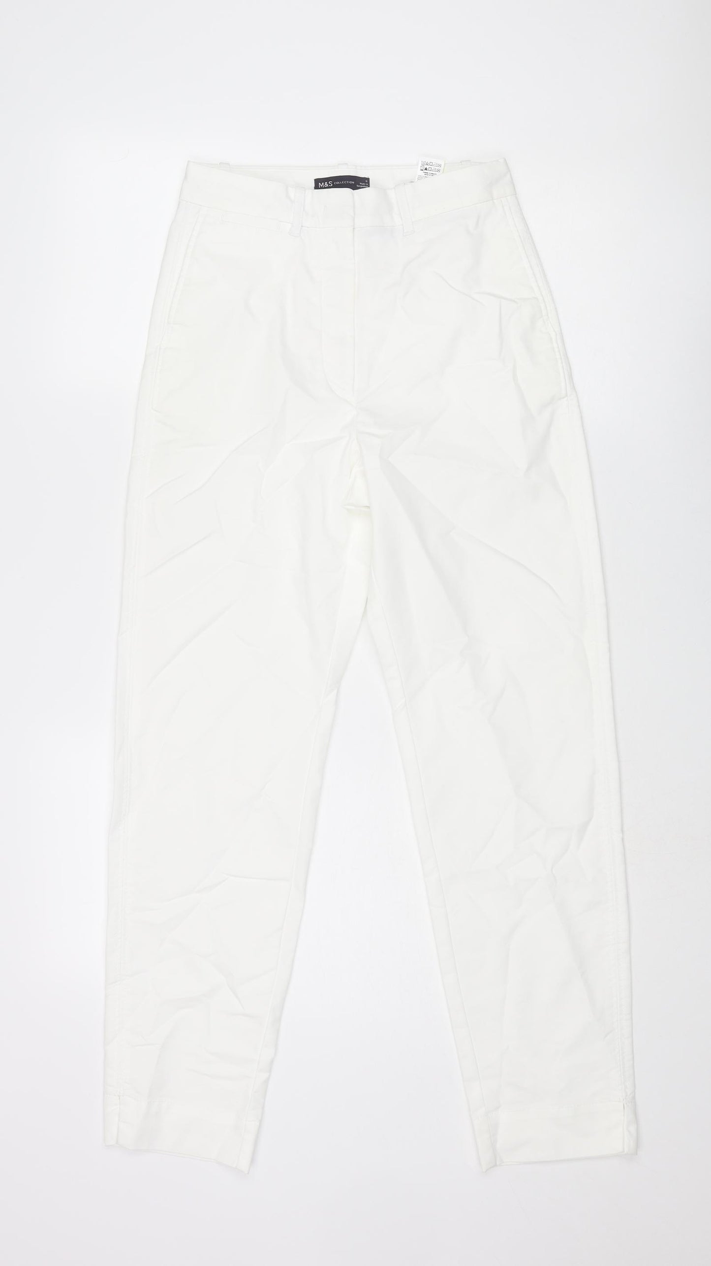 Marks and Spencer Womens White Cotton Trousers Size 6 L28 in Regular Zip