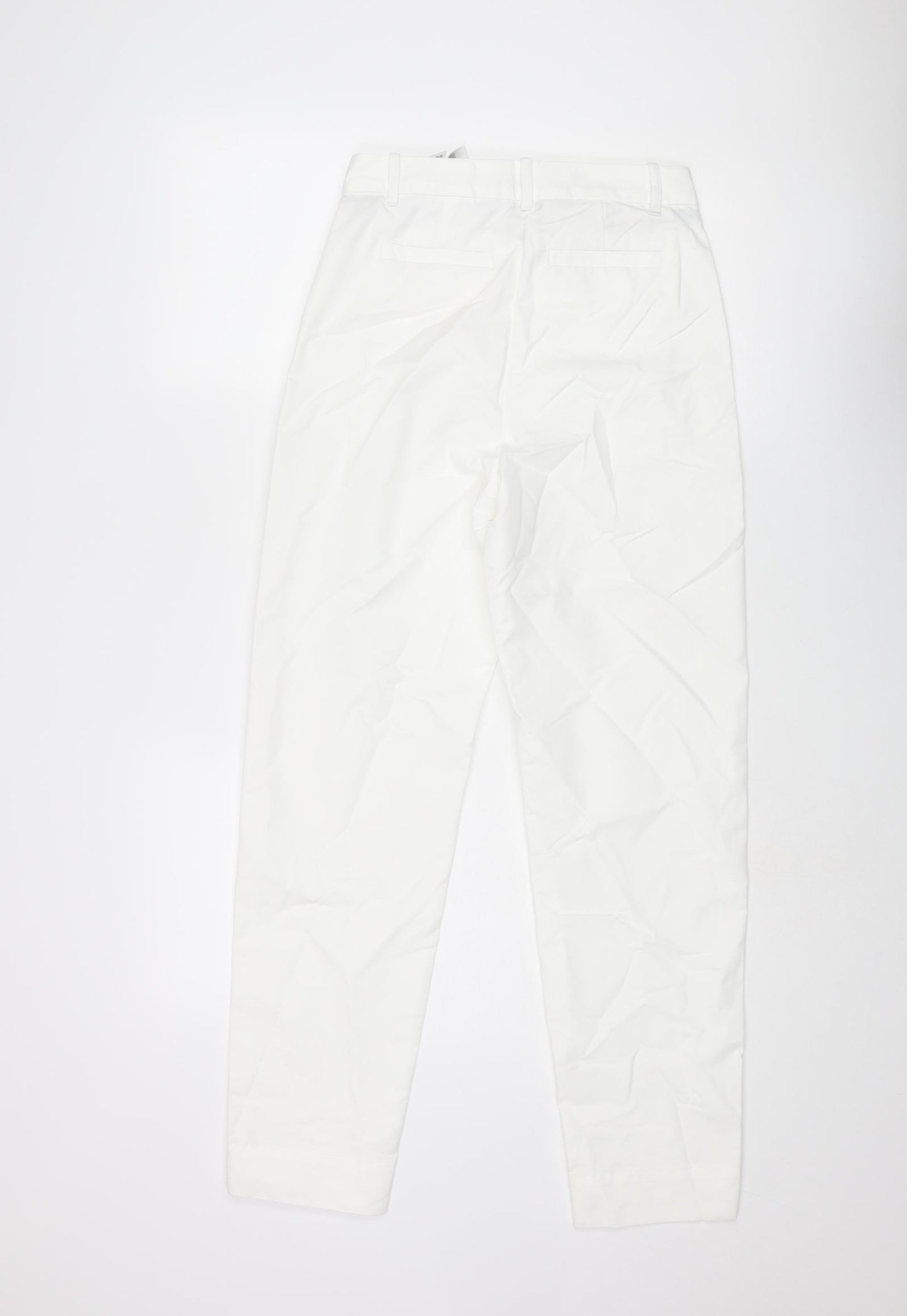Marks and Spencer Womens White Cotton Trousers Size 6 L28 in Regular Zip