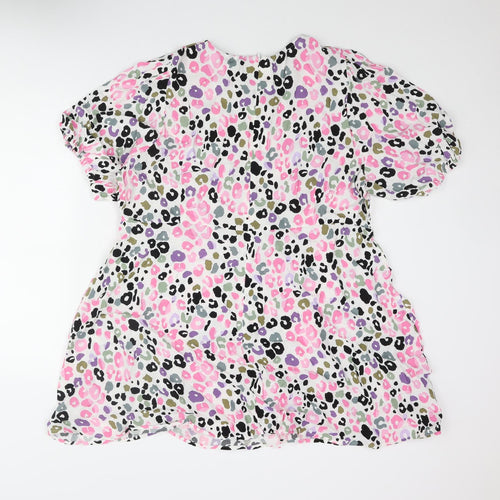 Marks and Spencer Womens Multicoloured Animal Print Viscose A-Line Size 20 Round Neck Button - Leopard Print