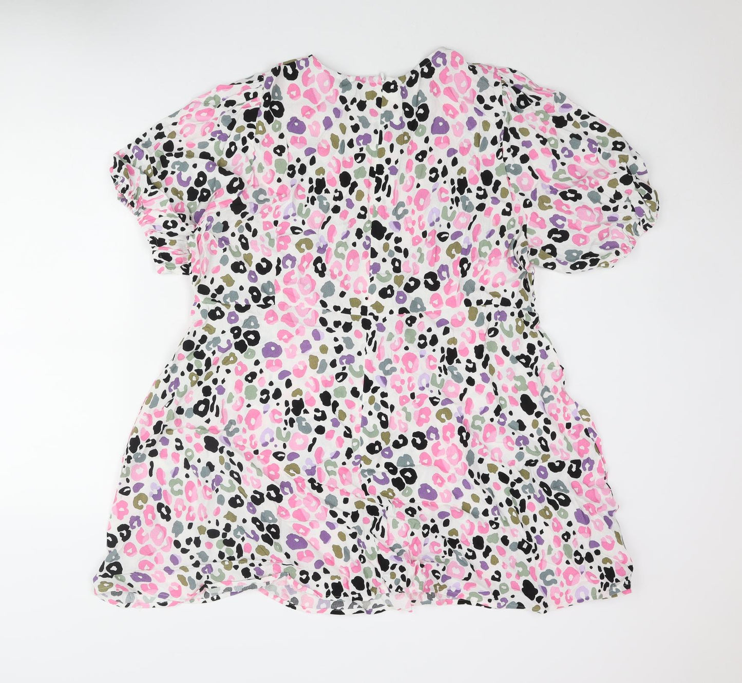 Marks and Spencer Womens Multicoloured Animal Print Viscose A-Line Size 20 Round Neck Button - Leopard Print