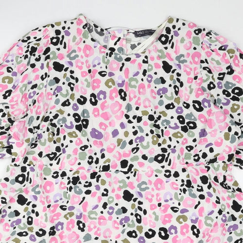 Marks and Spencer Womens Multicoloured Animal Print Viscose A-Line Size 20 Round Neck Button - Leopard Print