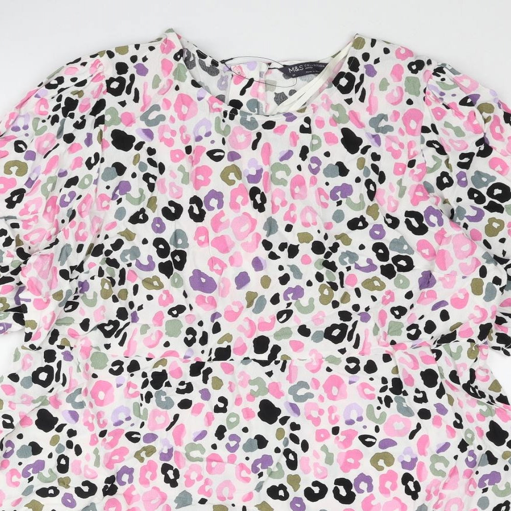 Marks and Spencer Womens Multicoloured Animal Print Viscose A-Line Size 20 Round Neck Button - Leopard Print