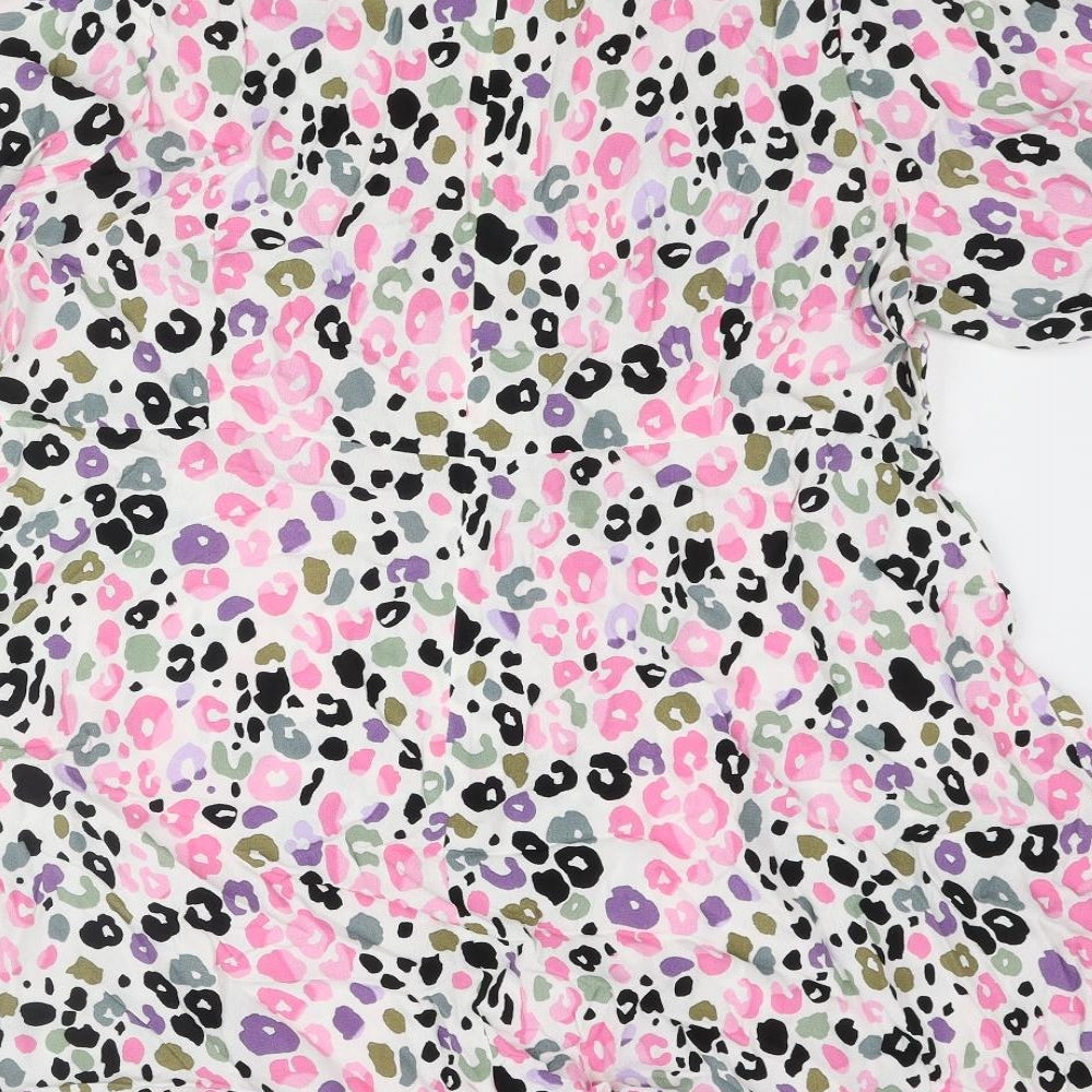 Marks and Spencer Womens Multicoloured Animal Print Viscose A-Line Size 20 Round Neck Button - Leopard Print
