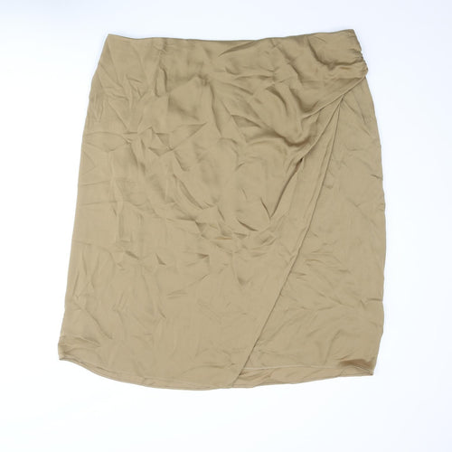 Marks and Spencer Womens Brown Polyester Straight & Pencil Skirt Size 22 Zip - Rouched Wrap Style