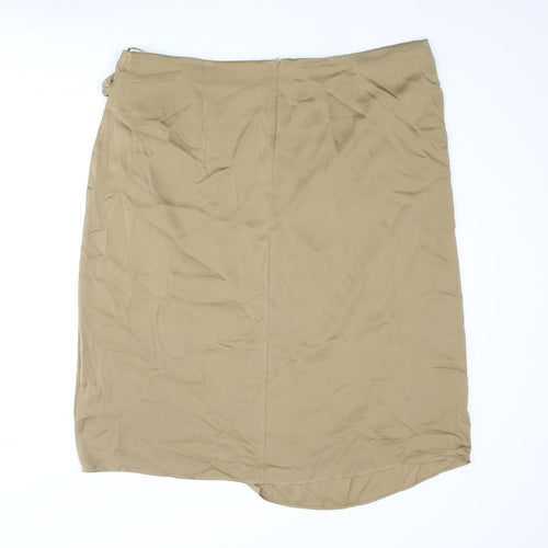 Marks and Spencer Womens Brown Polyester Straight & Pencil Skirt Size 22 Zip - Rouched Wrap Style