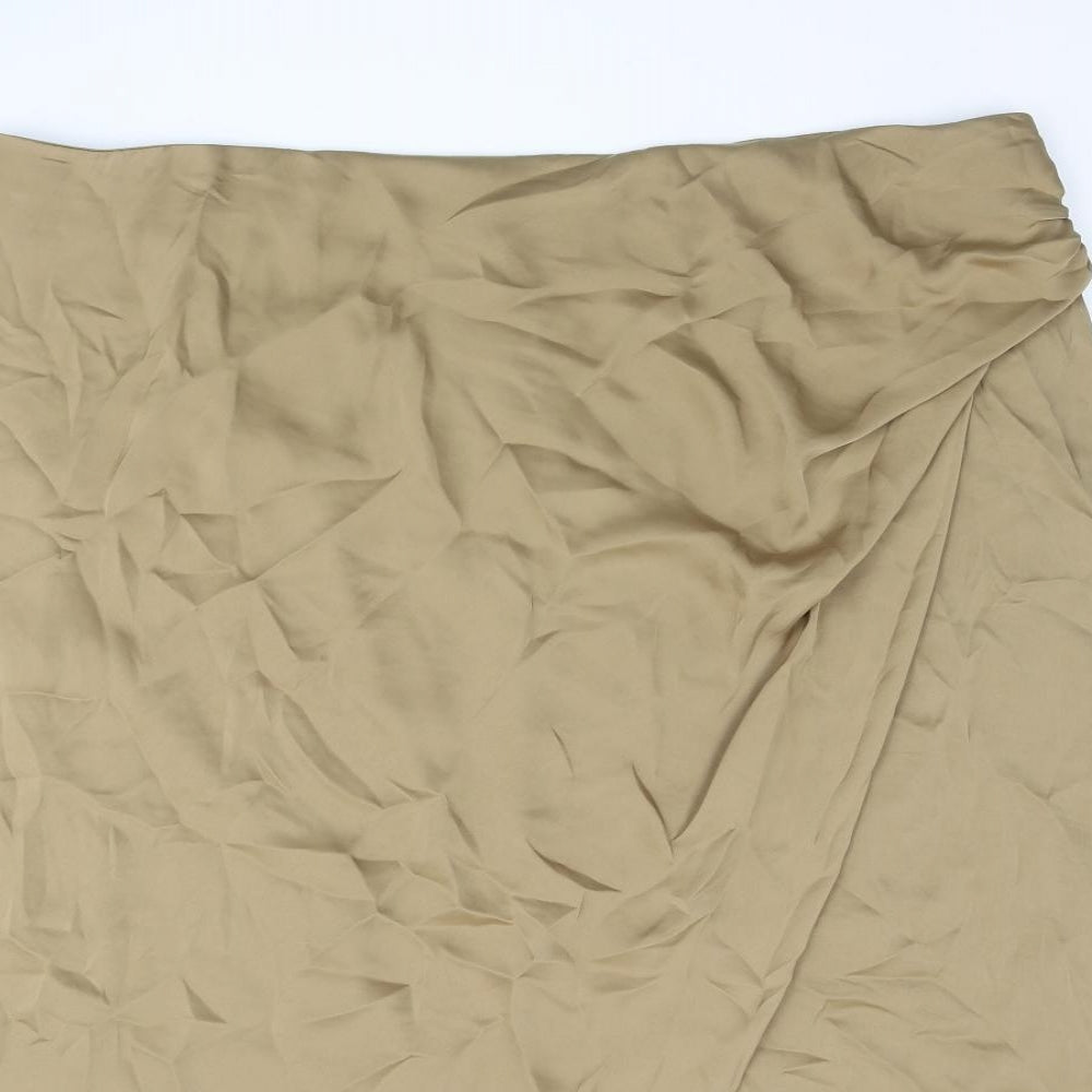 Marks and Spencer Womens Brown Polyester Straight & Pencil Skirt Size 22 Zip - Rouched Wrap Style