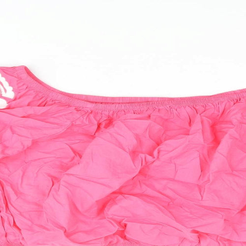 Marks and Spencer Womens Pink Cotton Cropped Blouse Size 18 Boat Neck - Floral Embroidered Sleeves