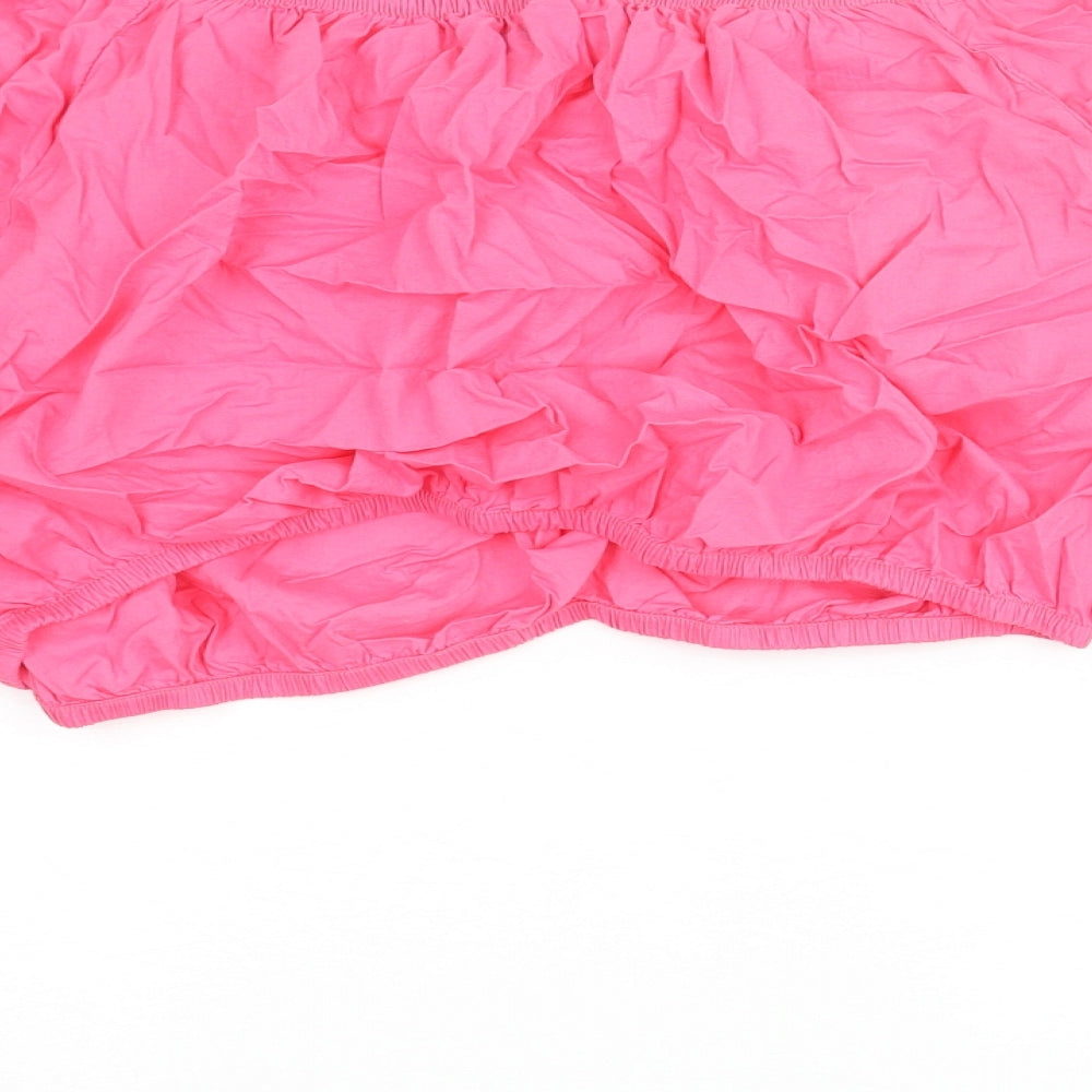 Marks and Spencer Womens Pink Cotton Cropped Blouse Size 18 Boat Neck - Floral Embroidered Sleeves