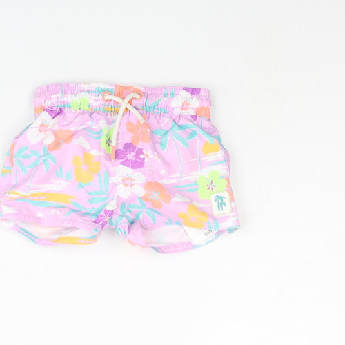 Marks and Spencer Boys Purple Floral Polyester Cropped Trousers Size 0-3 Months Drawstring - Swim Shorts