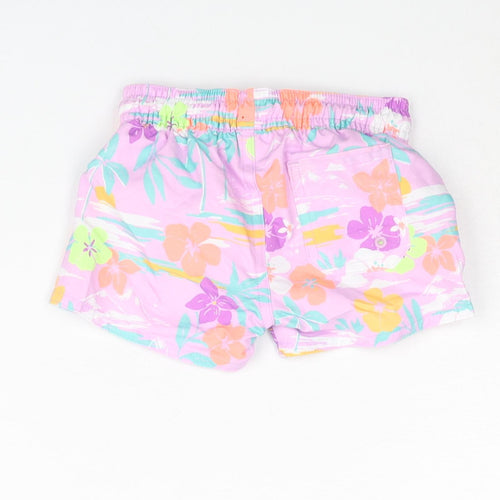 Marks and Spencer Boys Purple Floral Polyester Cropped Trousers Size 0-3 Months Drawstring - Swim Shorts