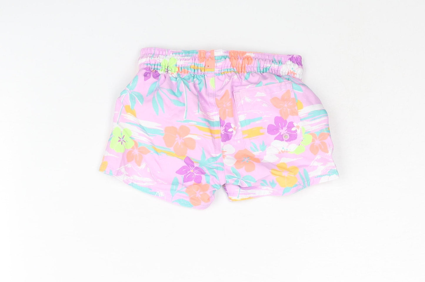 Marks and Spencer Boys Purple Floral Polyester Cropped Trousers Size 0-3 Months Drawstring - Swim Shorts