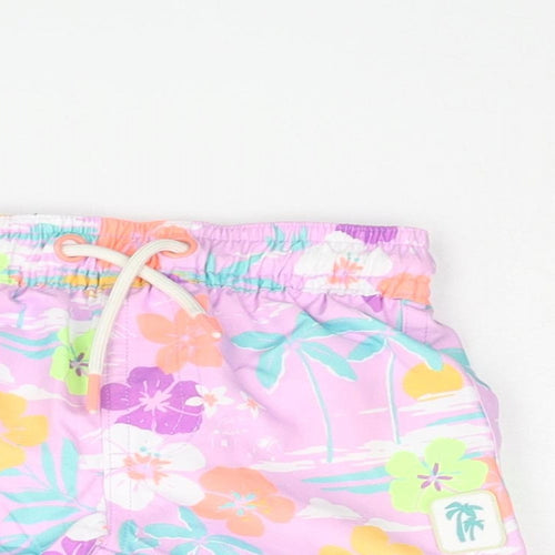 Marks and Spencer Boys Purple Floral Polyester Cropped Trousers Size 0-3 Months Drawstring - Swim Shorts