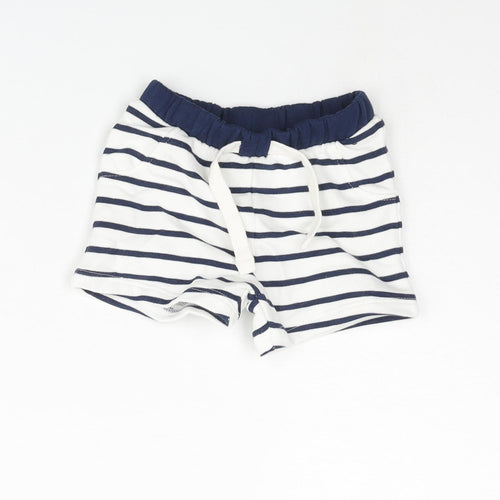 Marks and Spencer Boys White Striped Cotton Cropped Trousers Size 0-3 Months Drawstring
