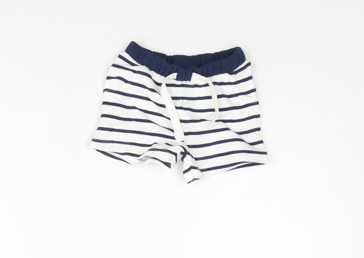 Marks and Spencer Boys White Striped Cotton Cropped Trousers Size 0-3 Months Drawstring